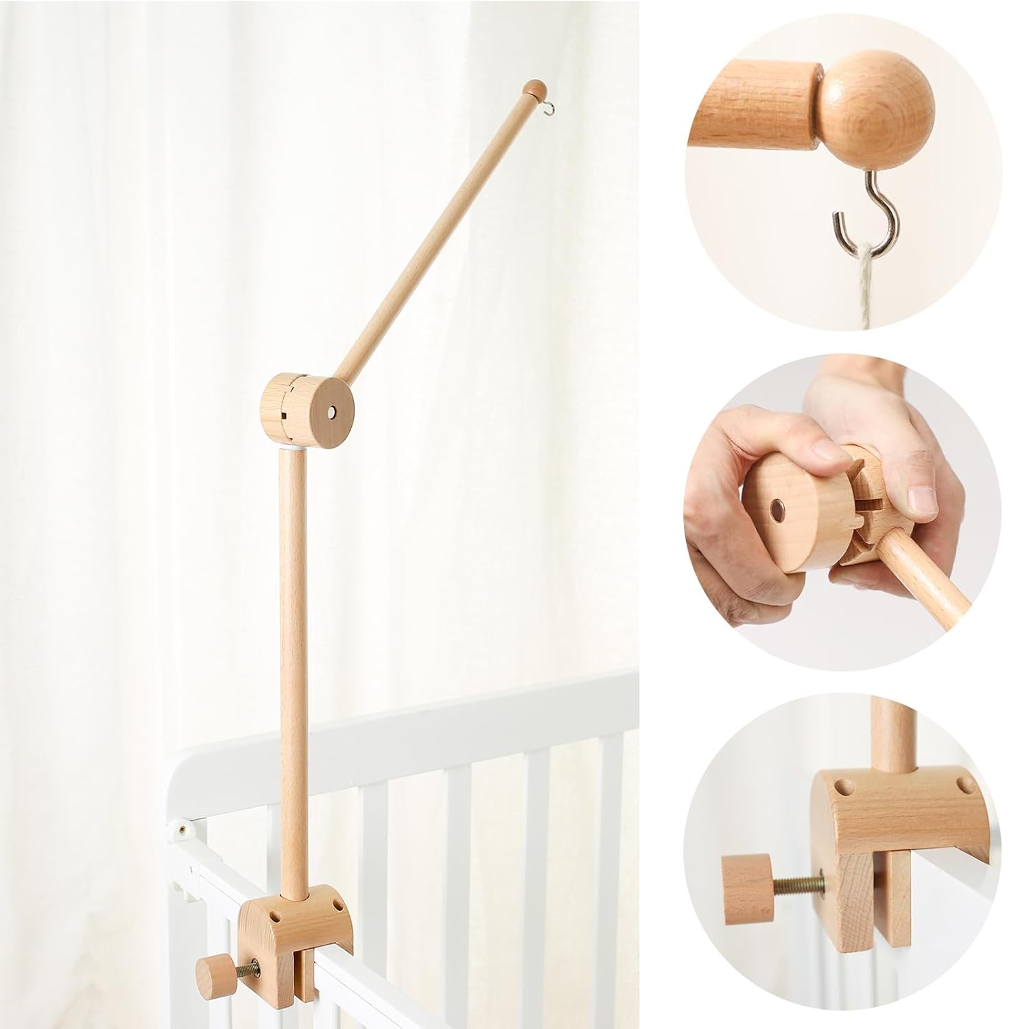 Wooden Baby Mobile Crib Holder Height Adjustable Mobile Arm