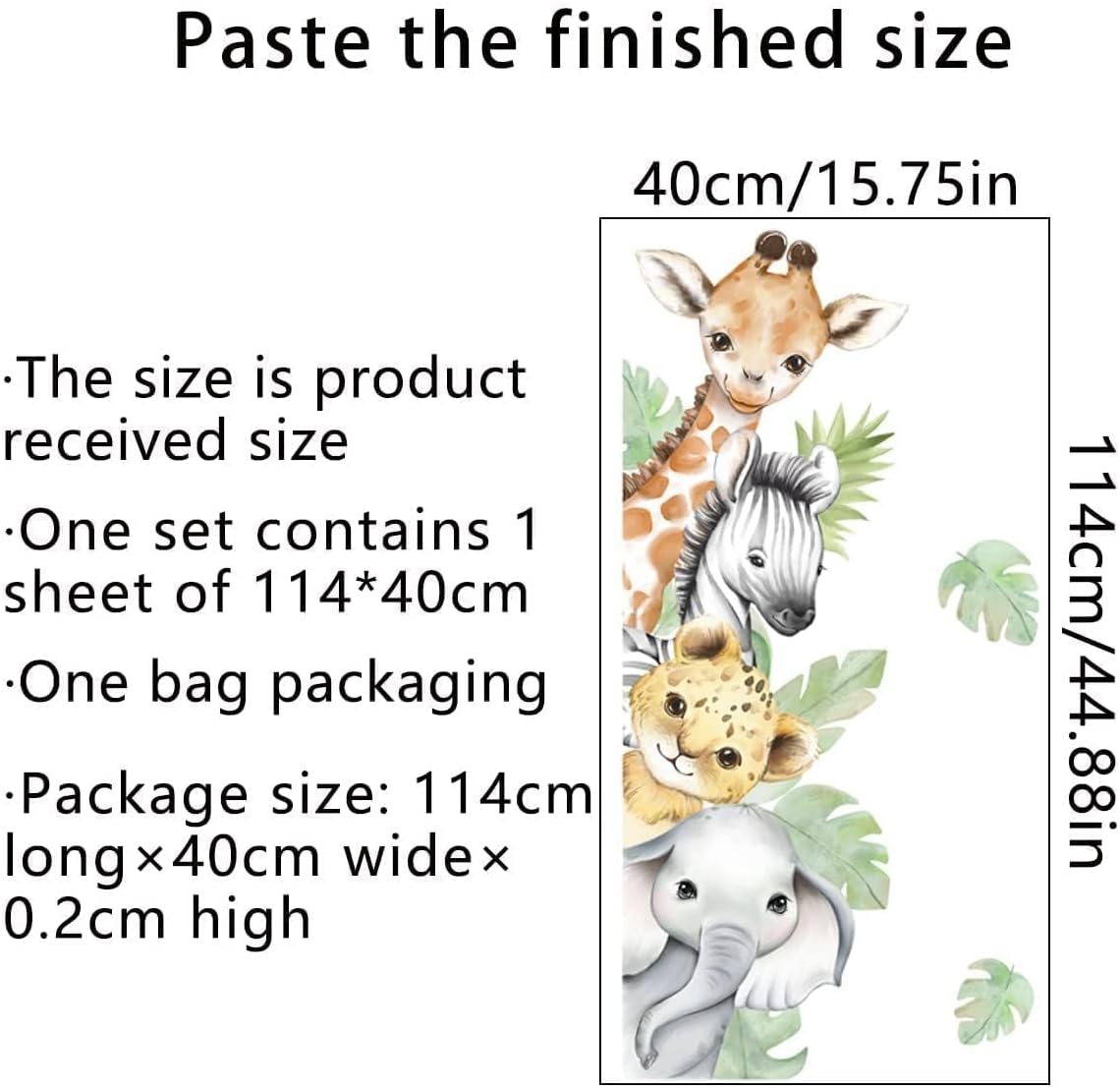 Watercolor Jungle Animal Wall Stickers for Kids Room Decor