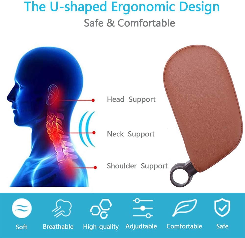 JSKRL Car Headrest Pillow 360 Adjustable PU Leather Support Cushion for Kids Adults Travel Sleeping