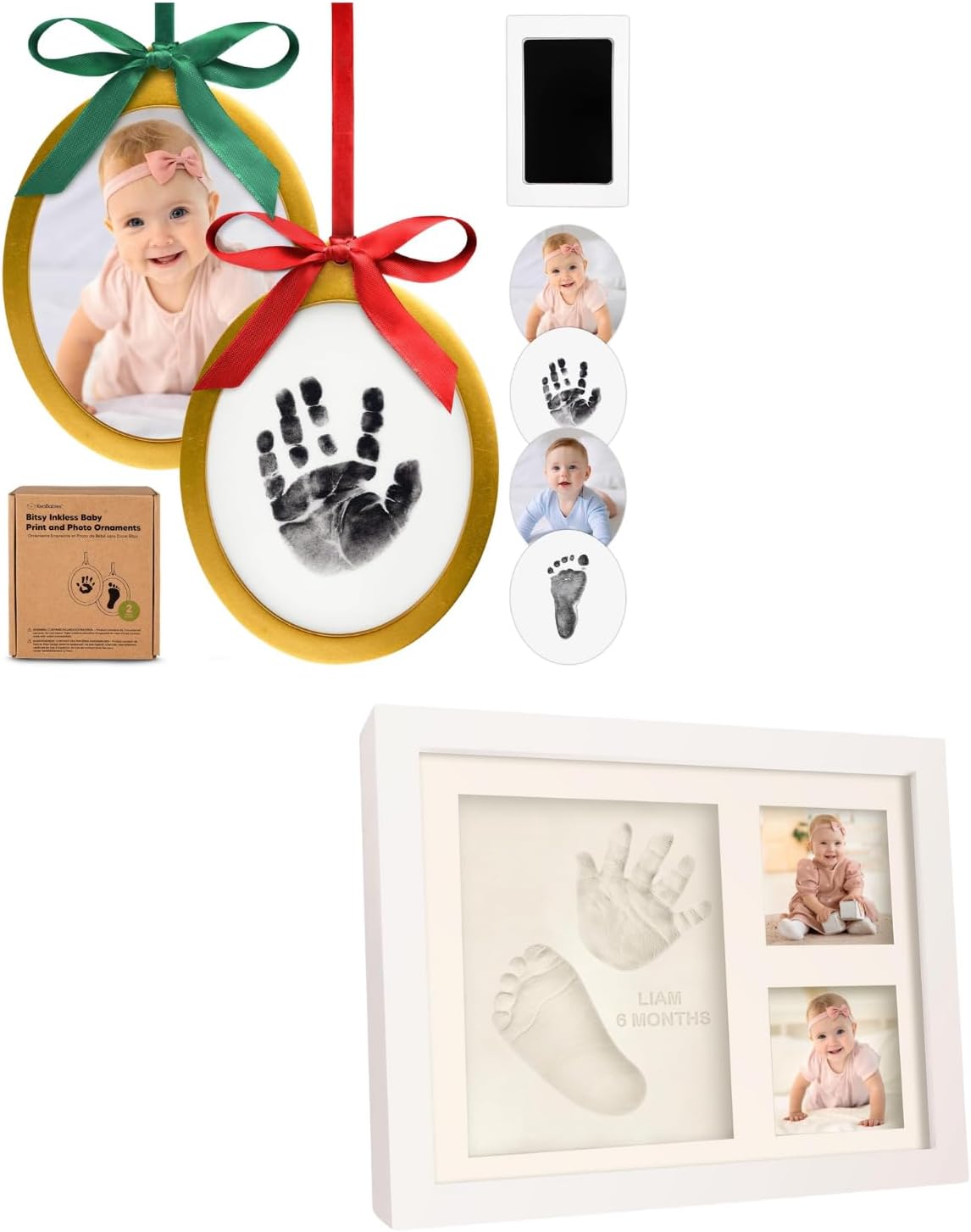 KeaBabies Personalized Baby Hand Footprint Ornament Kit