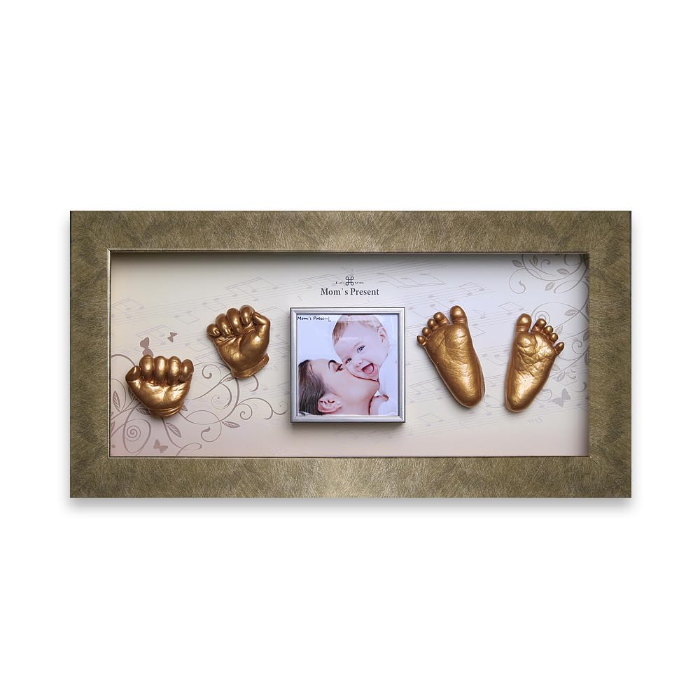 Momspresent Baby Hand Footprint Casting Kit with Gold Frame