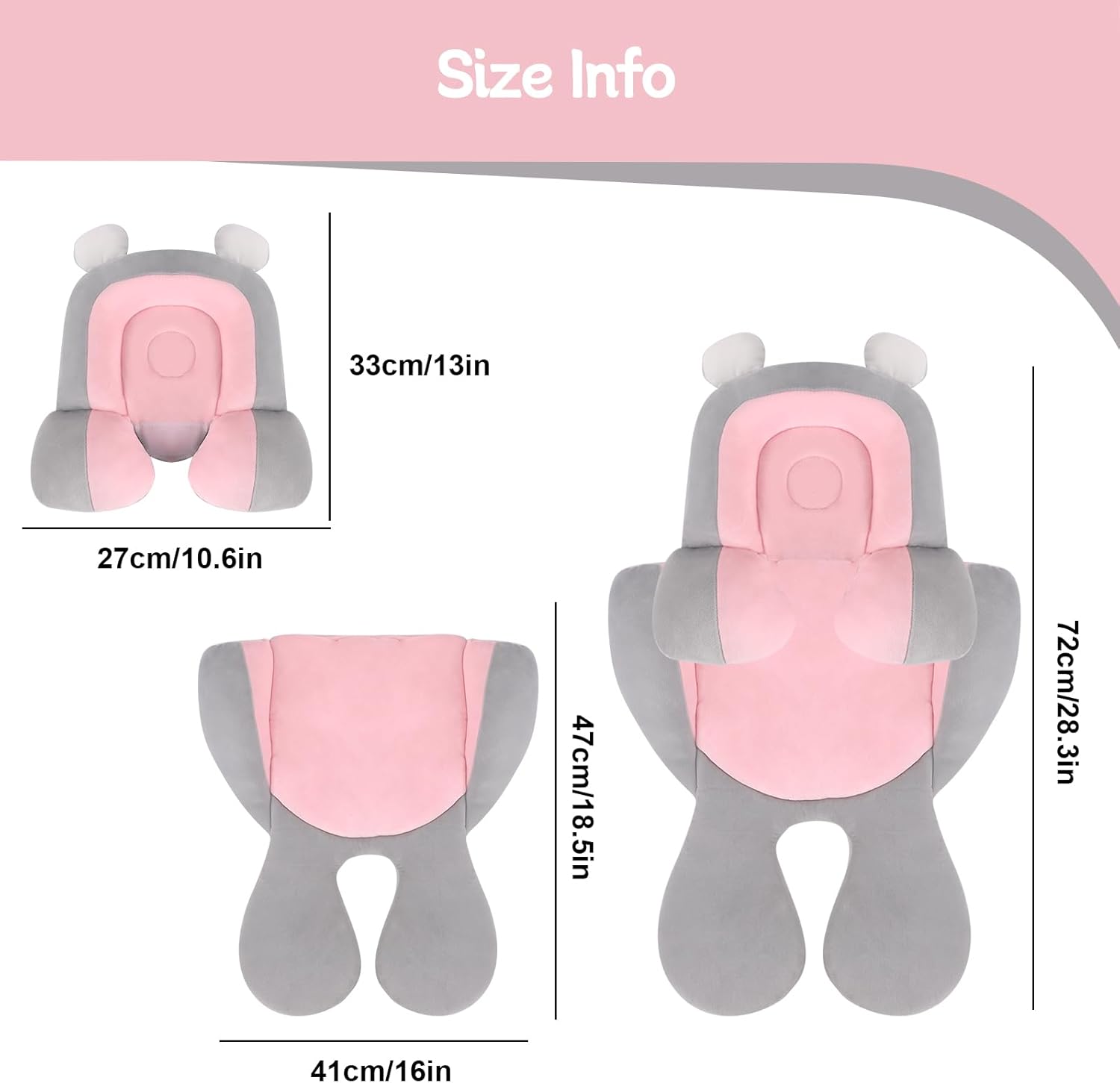 KAKIBLIN Infant Car Seat Insert Soft Head Body Support Cushion 2-in-1 Reversible for Car Seats Strollers Bouncers Pink
