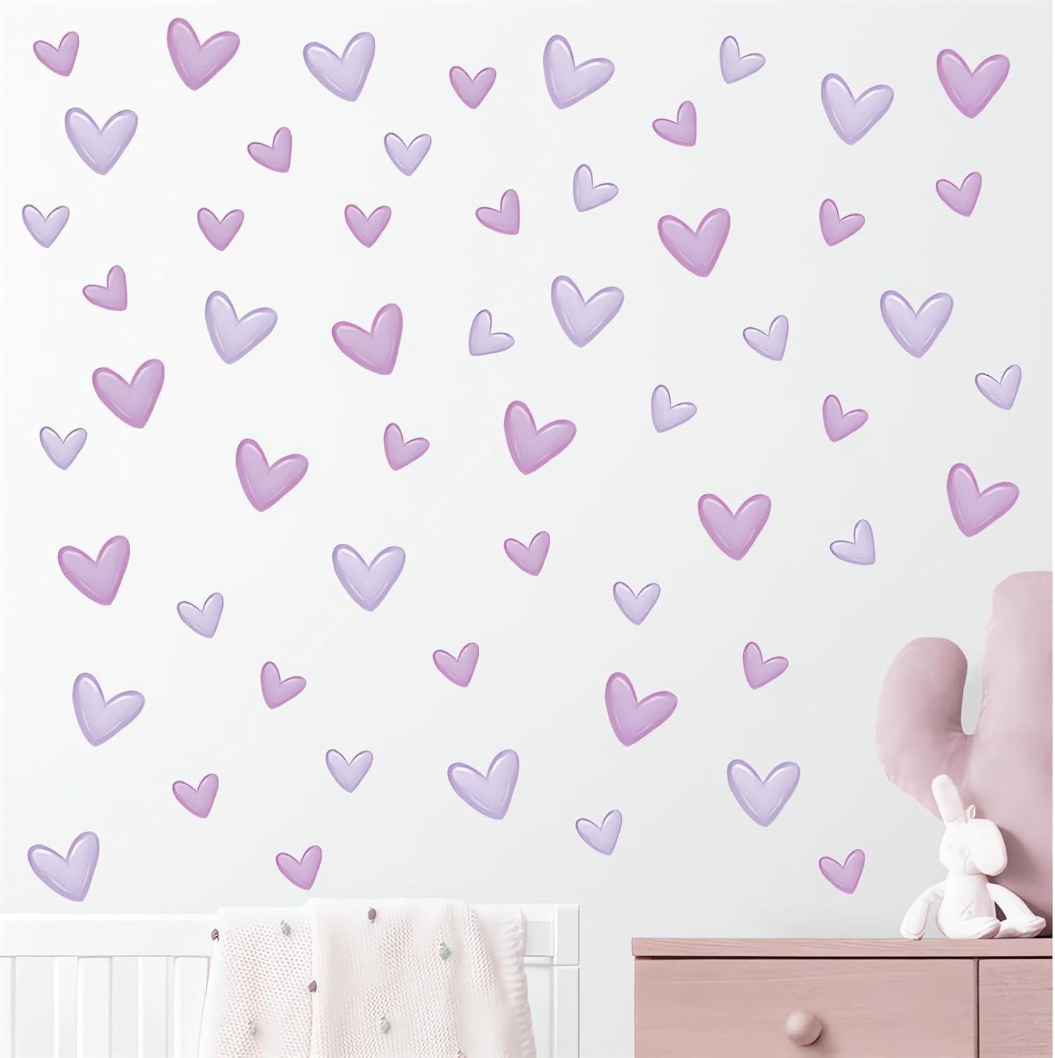 120 Pcs Purple Love Heart Wall Stickers Romantic DIY Decor for Baby Girl Nursery Bedroom