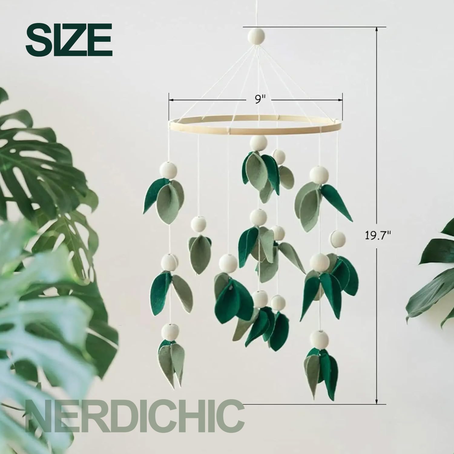 Nerdichic Baby Crib Mobile Green Leaves
