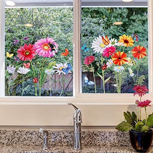 Zonon 64 Pcs Flower Butterfly Wall Decals Peel and Stick Art for Home Decor