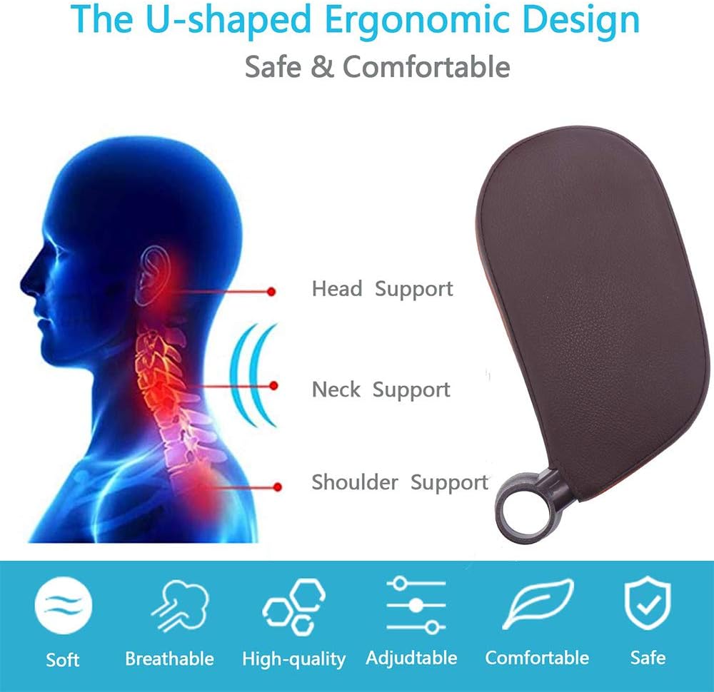 Car Headrest Pillow 360 Adjustable PU Leather Head Neck Support for Kids and Adults