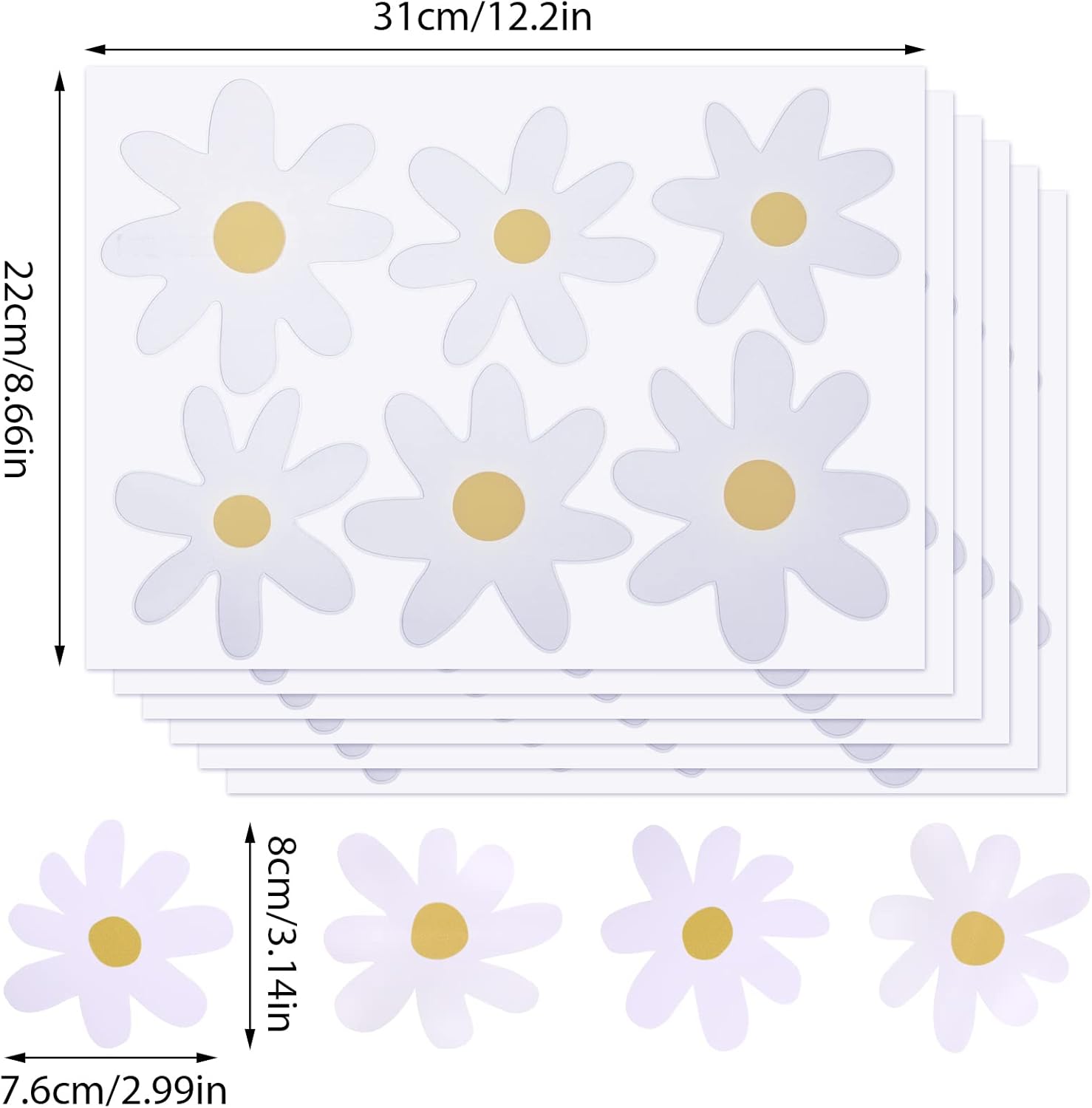 Bremorou 36PCS Retro White Daisy Wall Stickers for Decor