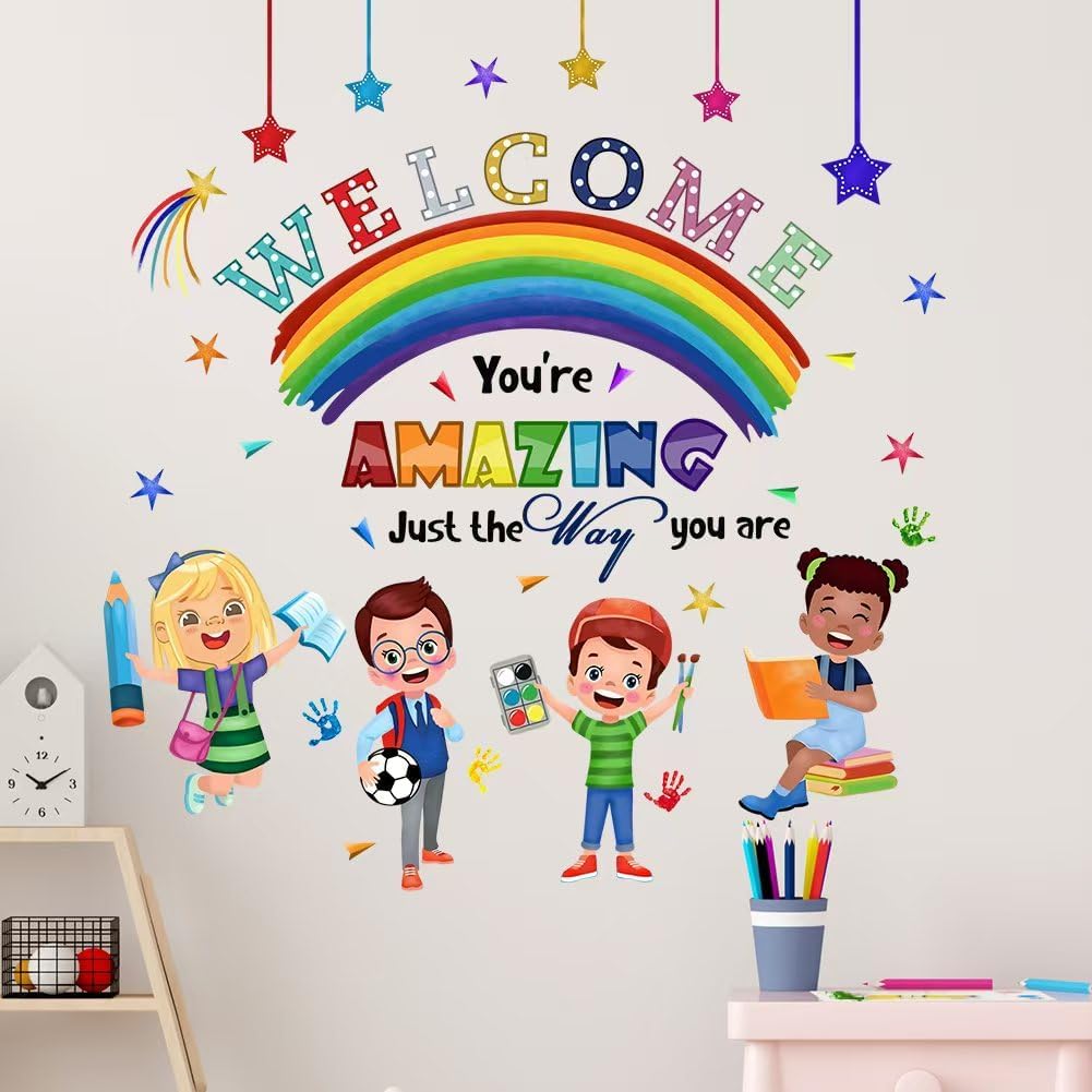 Kids Inspirational Quotes Wall Decal Reading Corner Rainbow Stickers for Classroom and Playroom