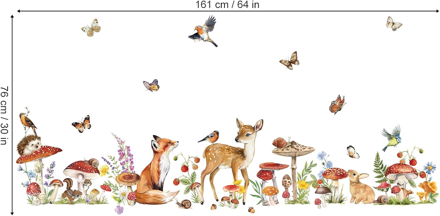 Wondever Woodland Animal Wall Stickers for Kids Bedroom Nursery Decor