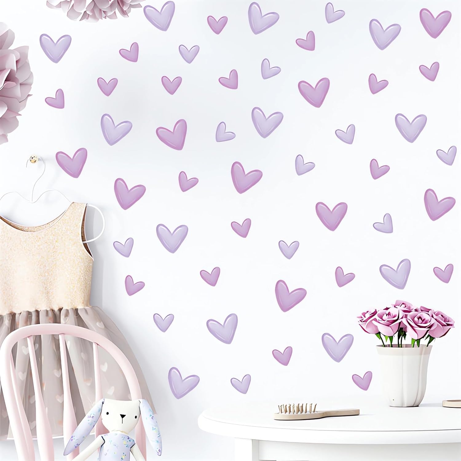 120 Pcs Purple Love Heart Wall Stickers Romantic DIY Decor for Baby Girl Nursery Bedroom