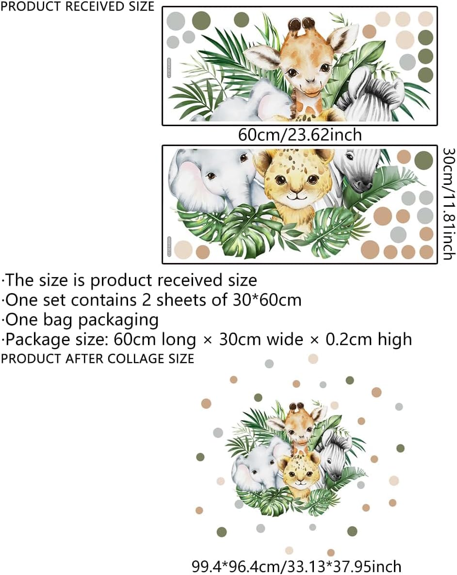 Watercolor Jungle Animal Wall Decal for Baby Room Decor