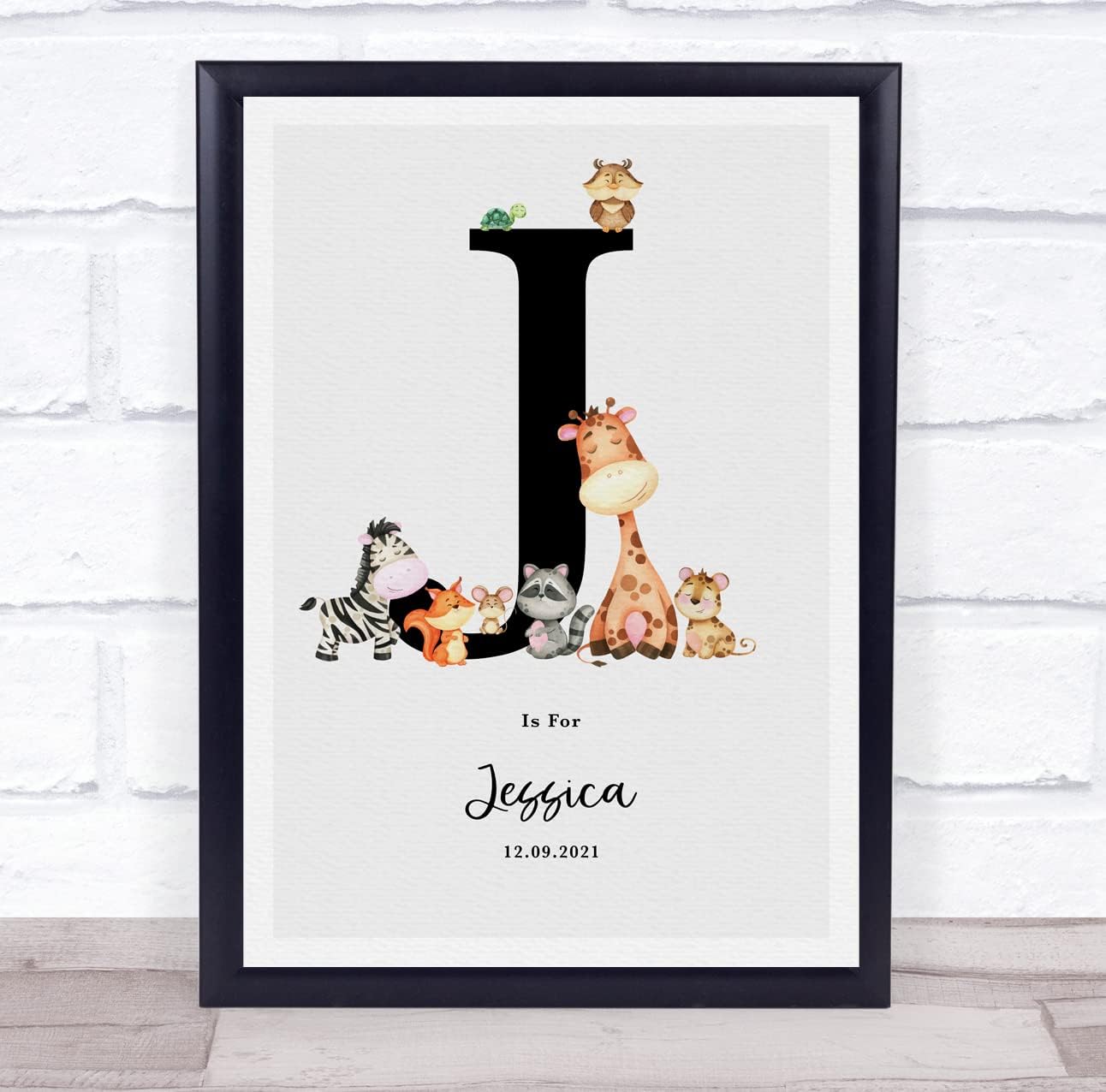New Baby Birth Jungle Animals Initial Keepsake Print