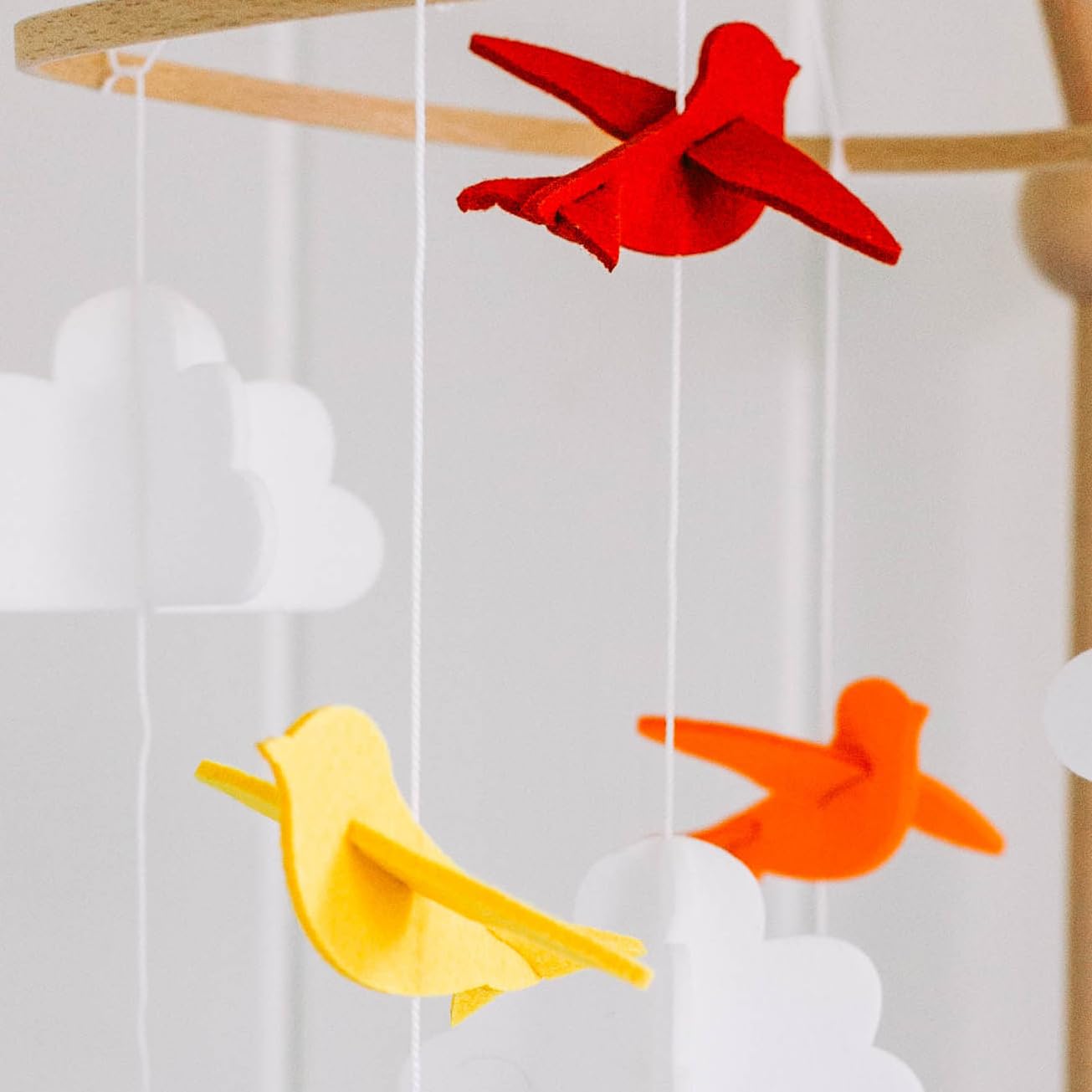 Baby Crib Mobile Rainbow Birds in Clouds with Garland