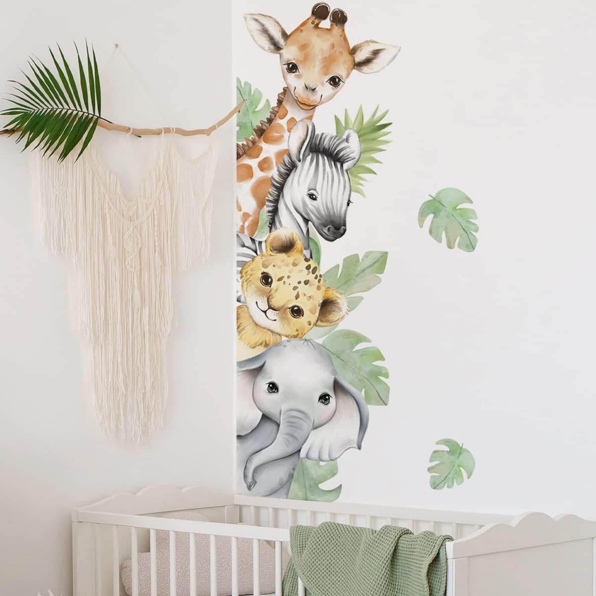 Watercolor Jungle Animal Wall Stickers for Kids Room Decor