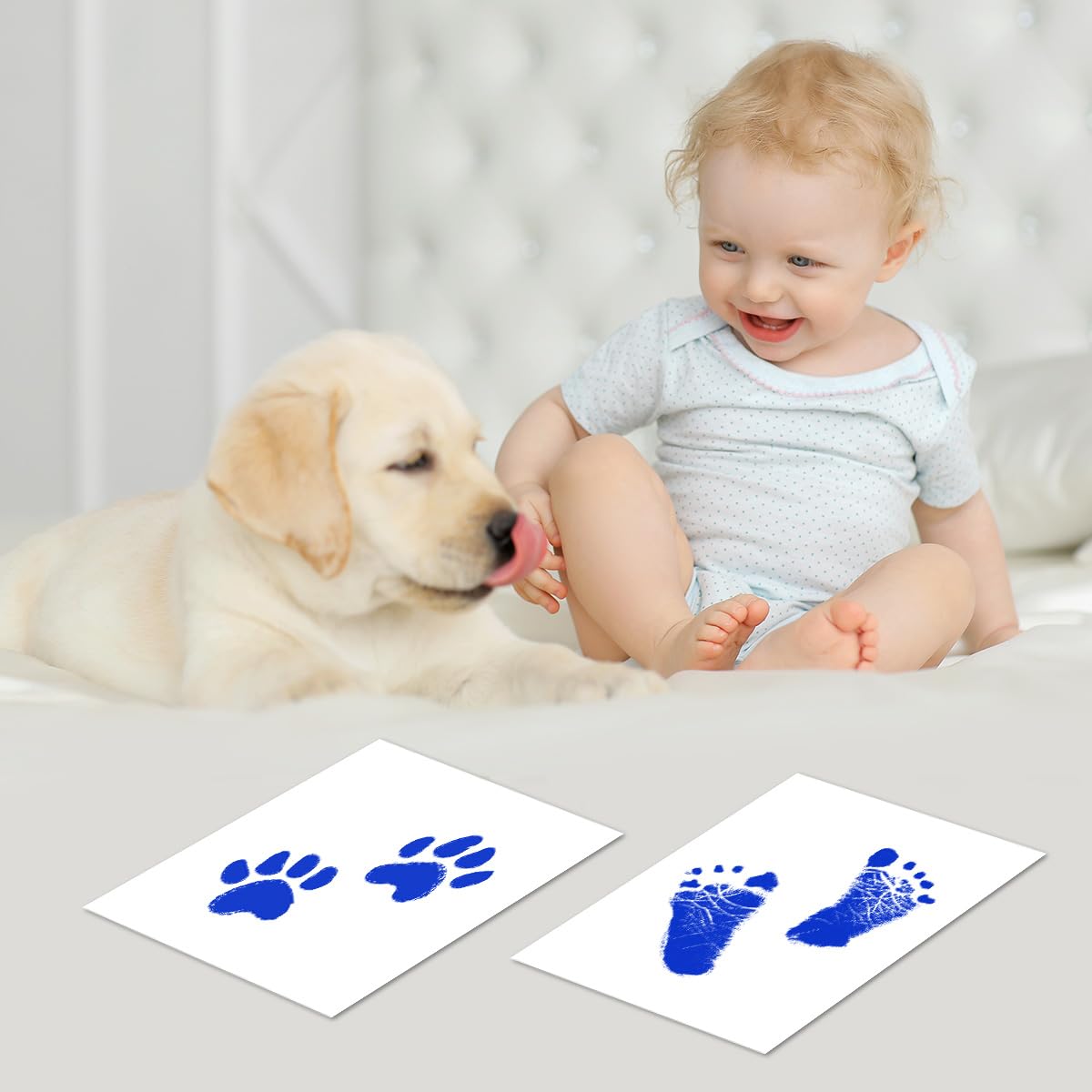 2 PCS Inkless Baby Handprint Footprint Kit with Wiping Pad Blue