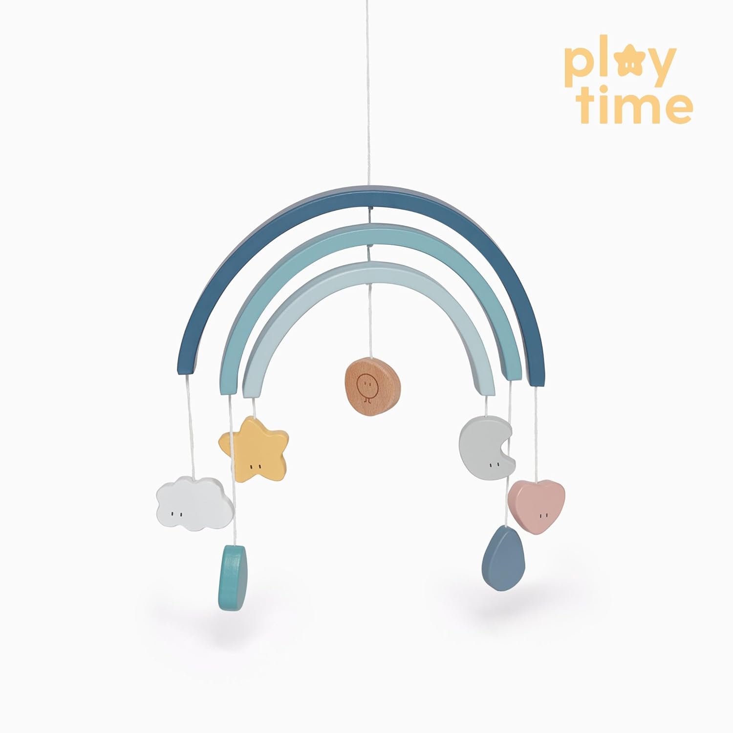 MORI Baby Wooden Rainbow Mobile Blue Boys Girls Nursery Decor