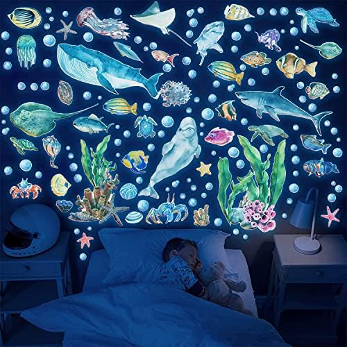 Glow in The Dark Ocean Wall Decals for Kids Room Decor