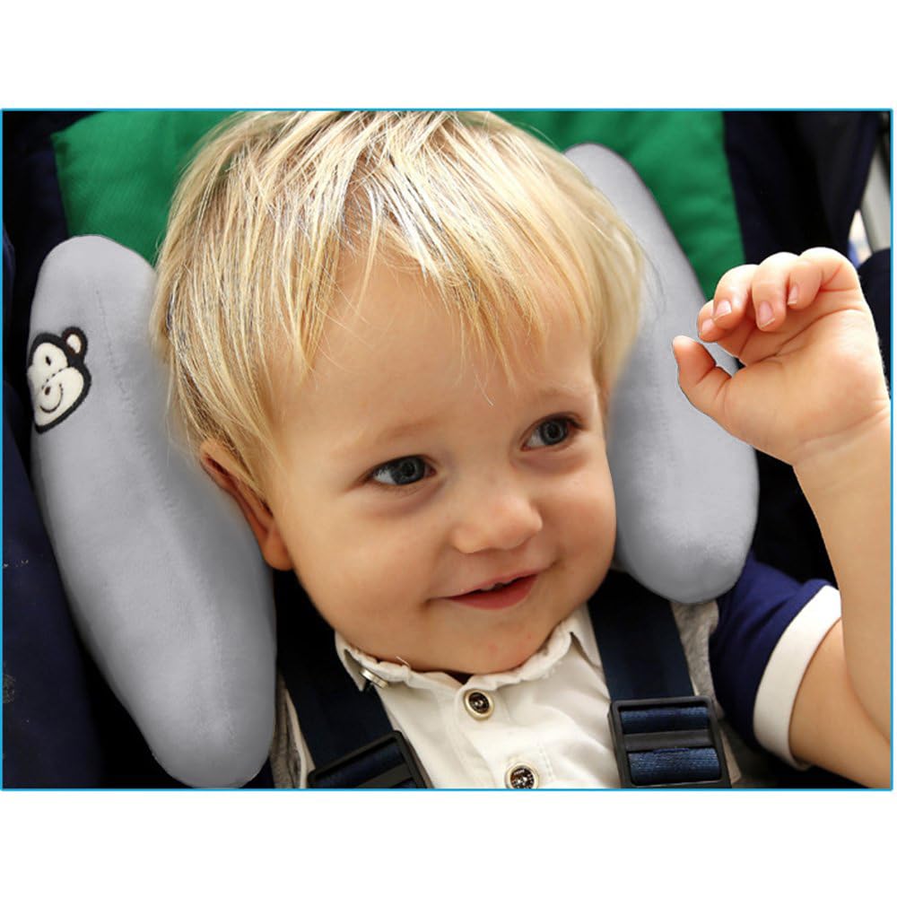Adjustable Baby Head Support Pillow for Car Seat and Stroller Grey