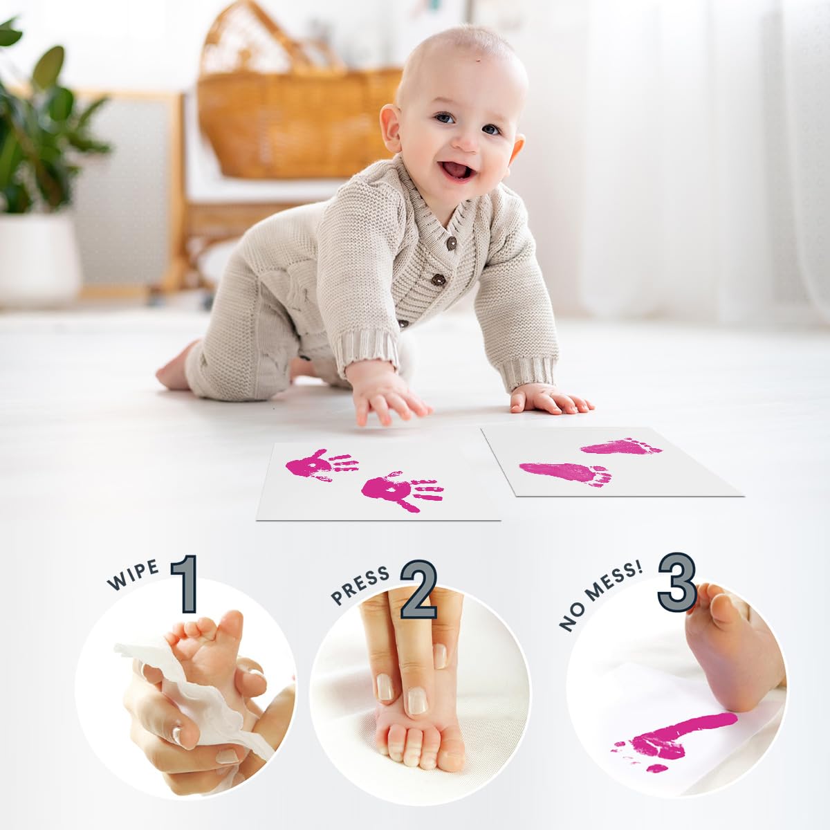 2 PCS Inkless Baby Handprint Footprint Kit for Newborn Milestones