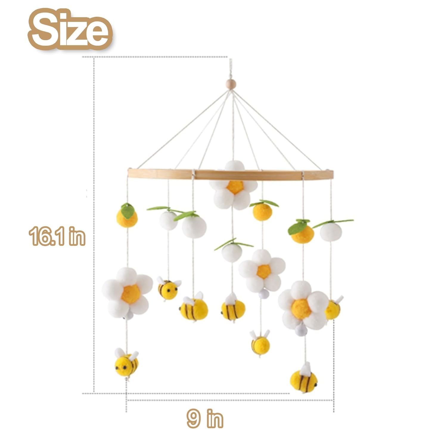 Gender Neutral Baby Mobile - Felt Daisy Bees Leaves