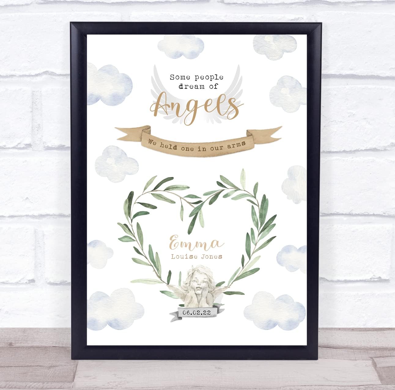 Angel Memorial Baby Loss Wreath Keepsake Print