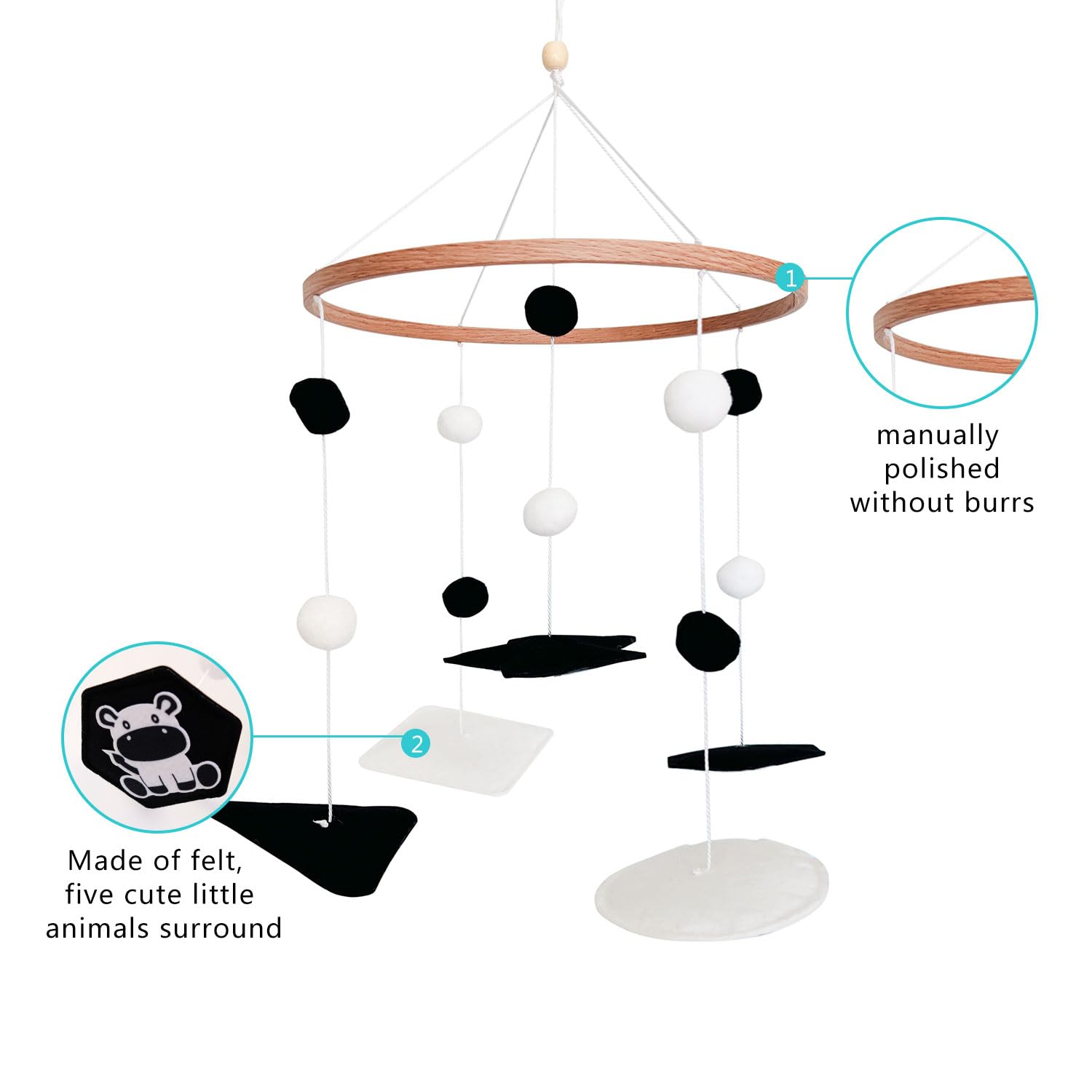 Vlokup Montessori Black White Crib Mobile with Safari Animals