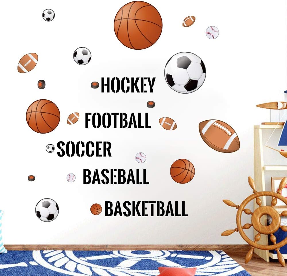 Supzone Sport Balls Wall Decals for Boys
