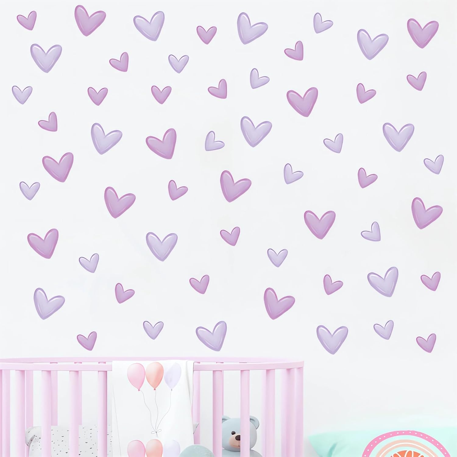 120 Pcs Purple Love Heart Wall Stickers Romantic DIY Decor for Baby Girl Nursery Bedroom