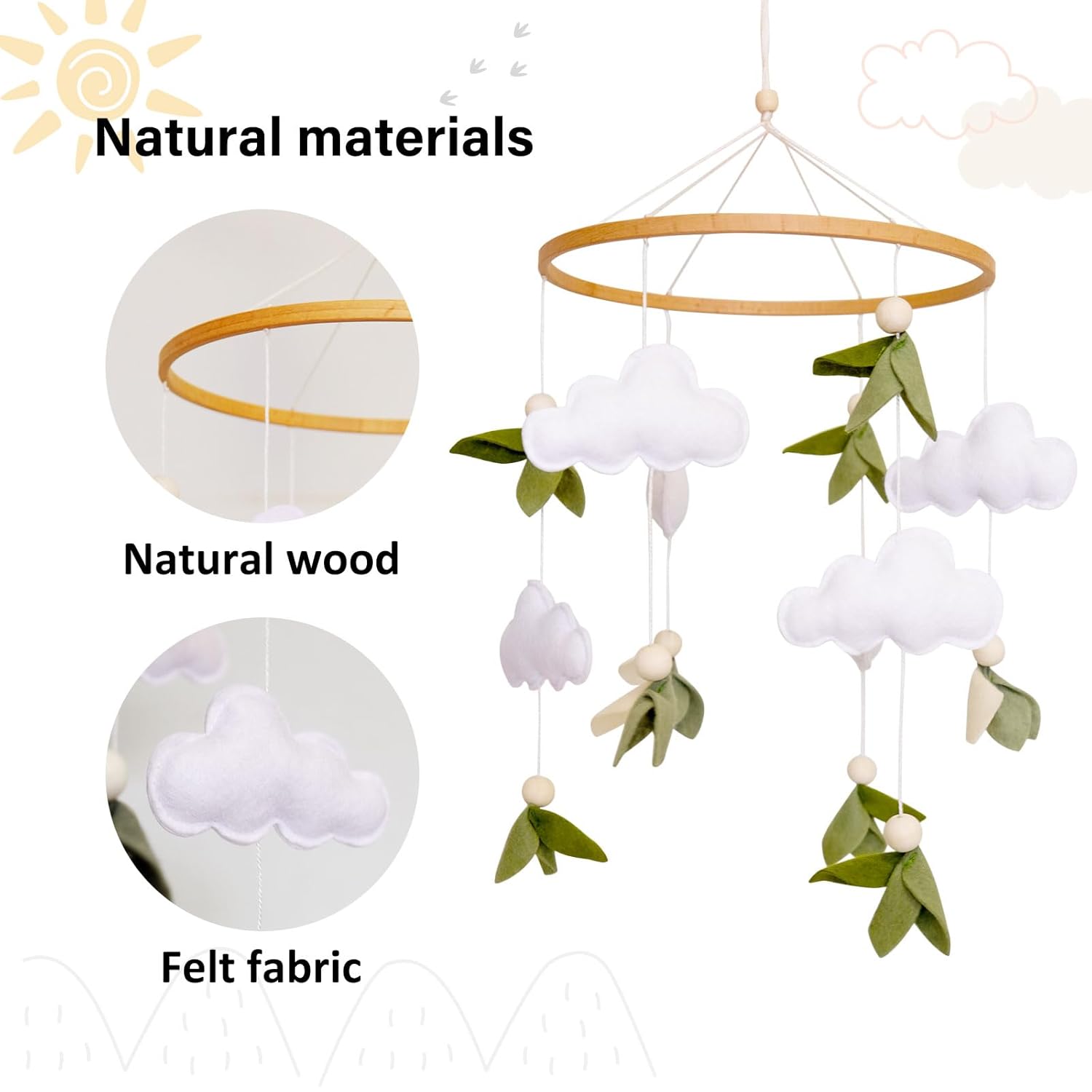 Green Leaf Crib Mobile for Baby Boys Girls
