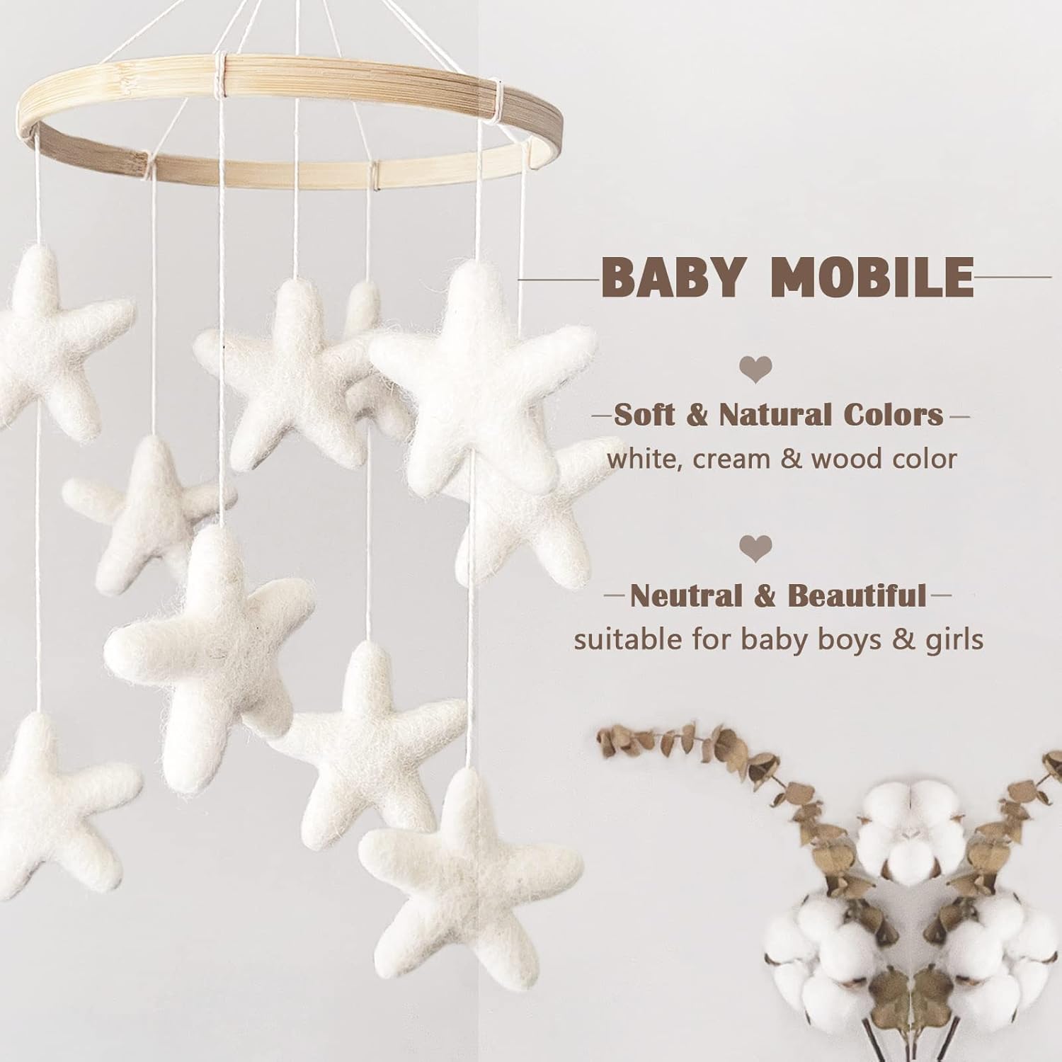 Gender Neutral Baby Mobile - Felt Star Boho Decor