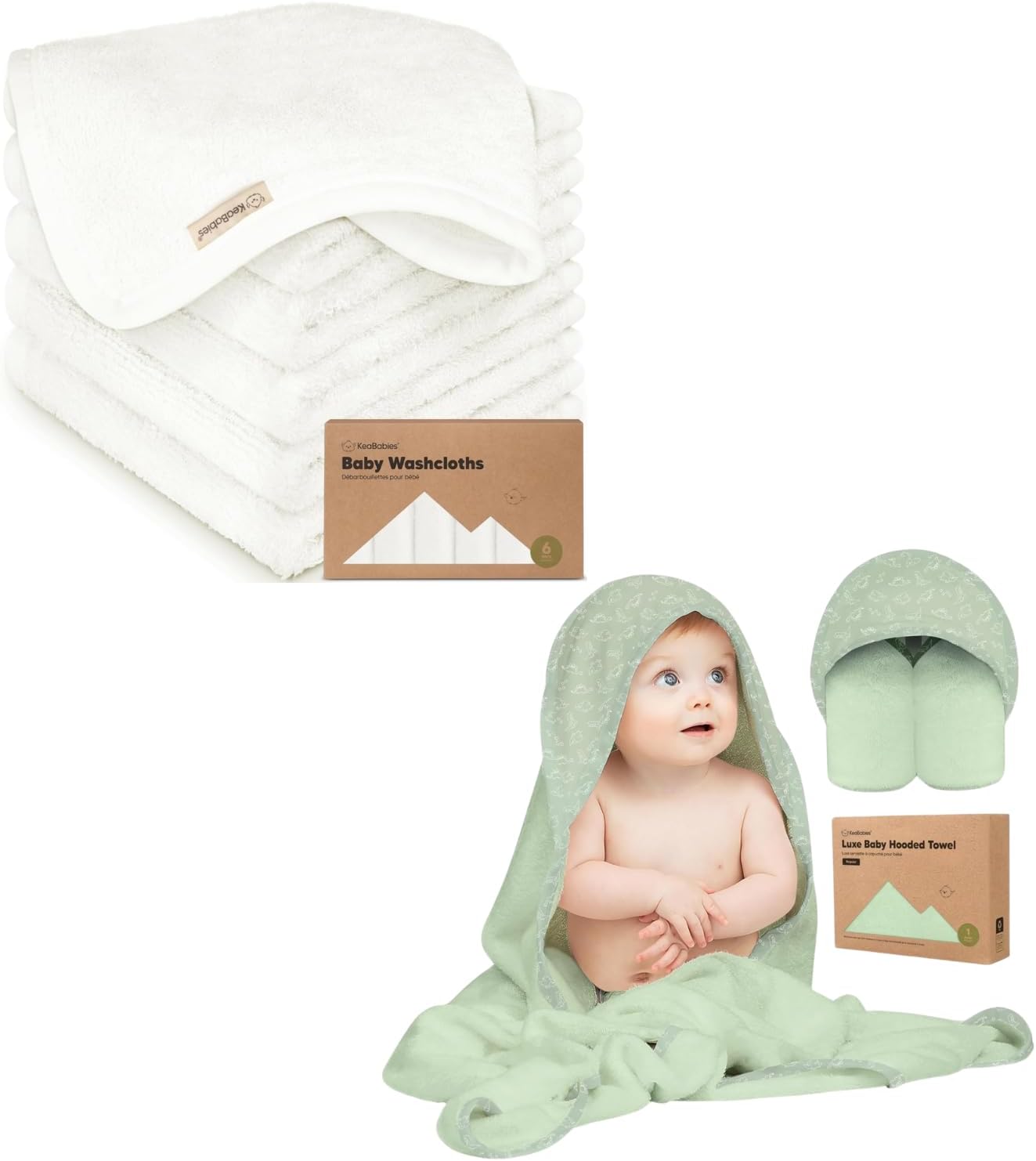 KeaBabies Organic Baby Washcloths and Hooded Towel Set