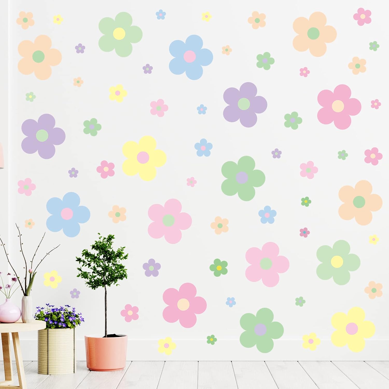Hotop 128 Pcs Danish Pastel Flower Wall Sticker Decal