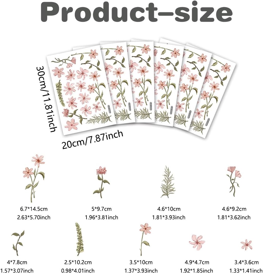 Coquette Boho Watercolor Wall Stickers - Colorful Wildflower Decals Peel Stick
