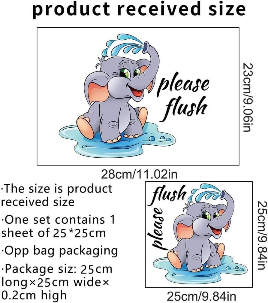 Cute Elephant Toilet Lid Wall Decal 906in x 1102in