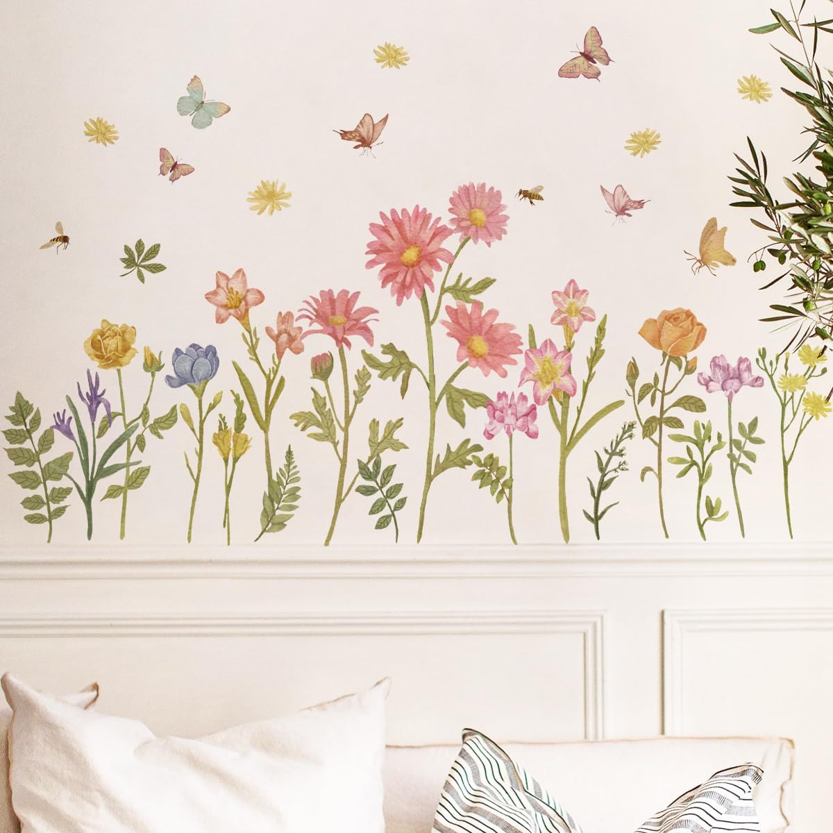 Runtoo Boho Wildflower Wall Stickers for Bedroom Kids Room and Nursery Decor