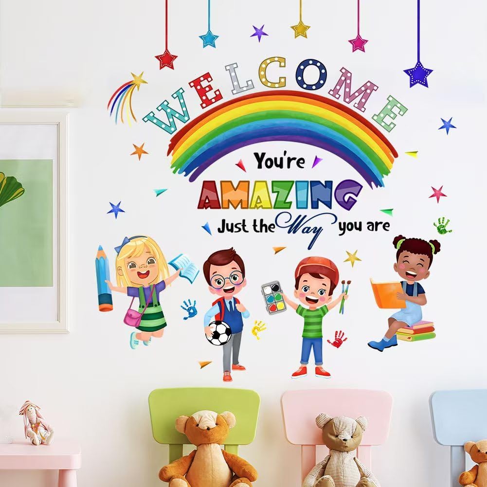 Kids Inspirational Quotes Wall Decal Reading Corner Rainbow Stickers for Classroom and Playroom