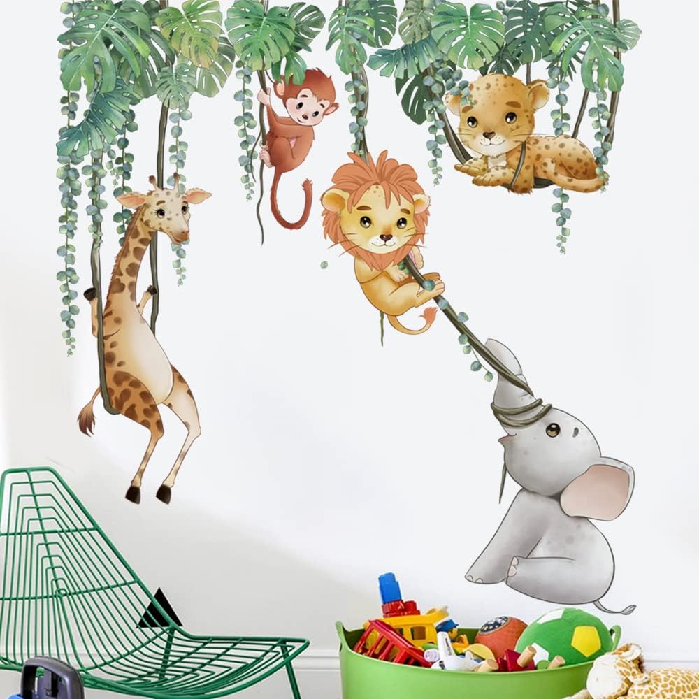 Runtoo Jungle Animal Wall Decals for Kids Room