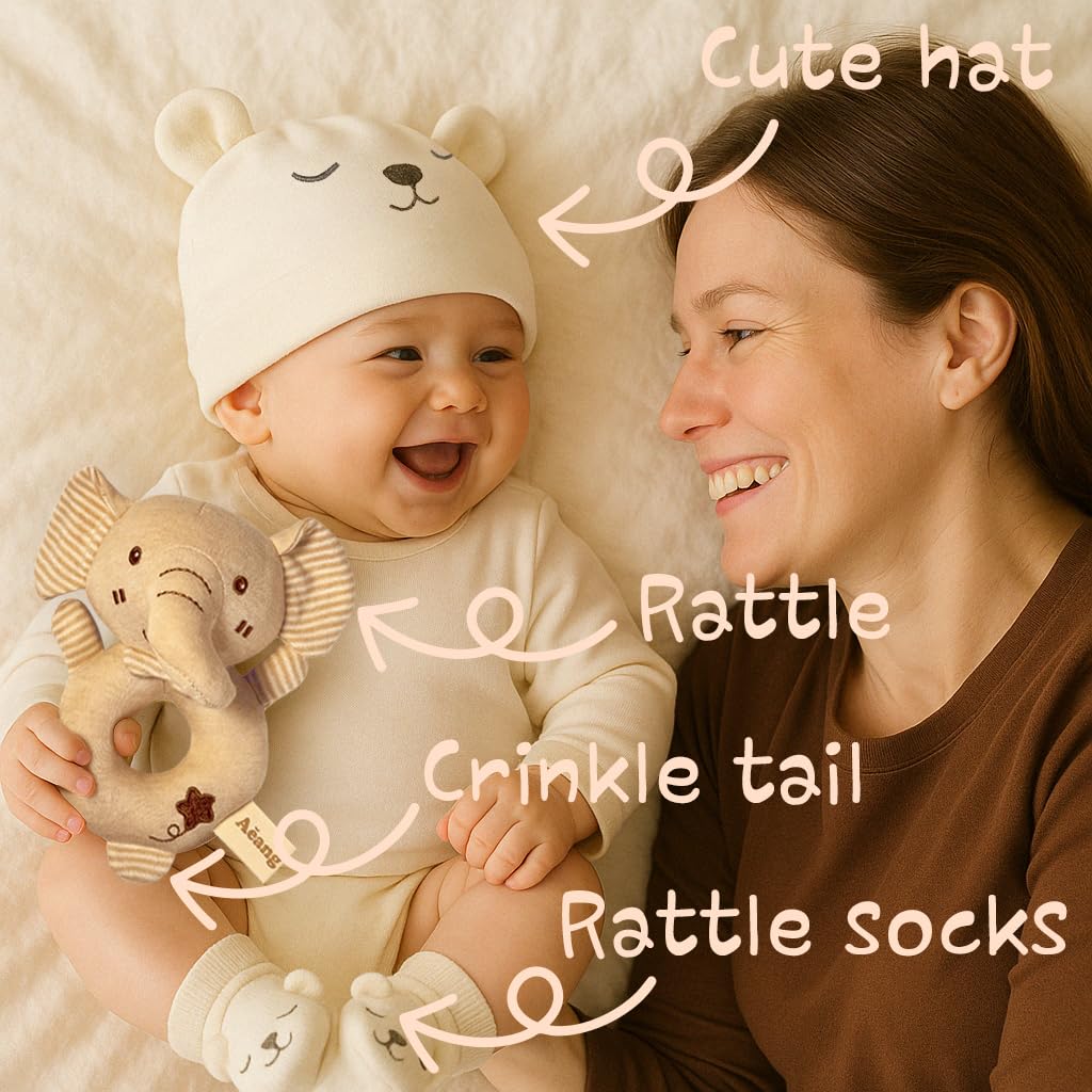Baby Keepsake Box with Hat Socks and Rattle