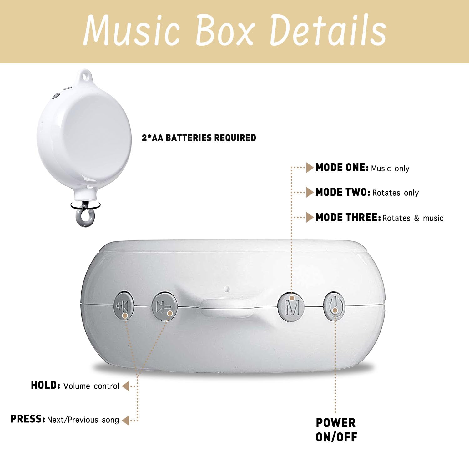 GIJIR Crib Mobile Arm with Music Box 325 Inch White Stand