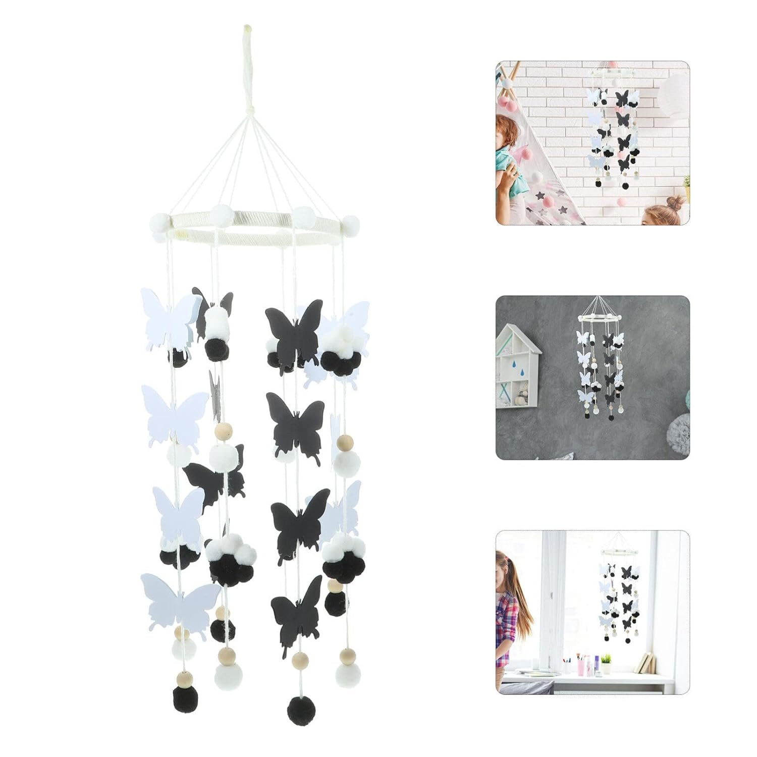 VOSAREA Mobile Butterfly Hair Balls Cute Crib Stroller Toy for Baby