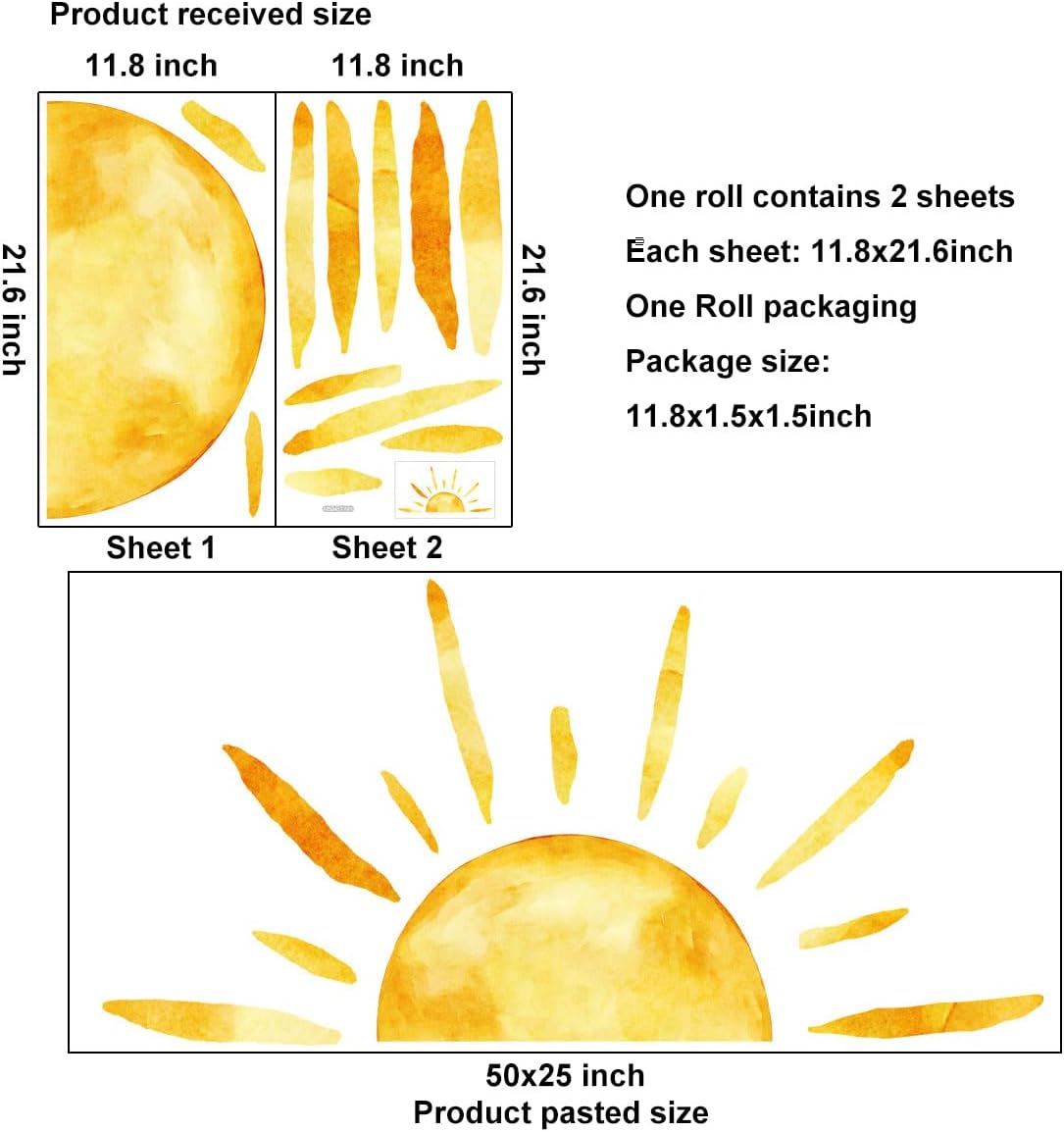Duocheer Half Sun Wall Decal Extra Large Boho Decor