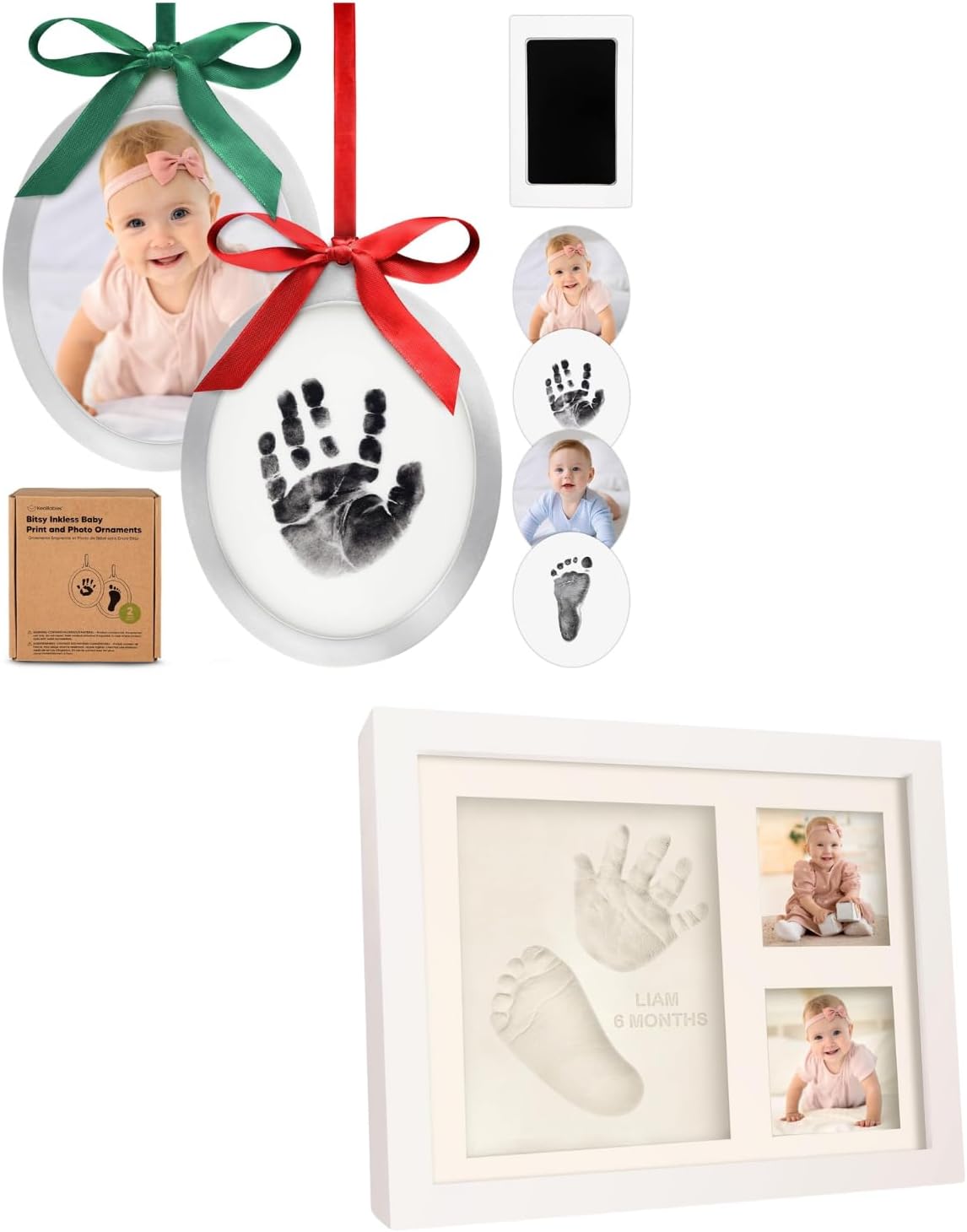 KeaBabies Inkless Baby Hand Footprint Ornament Kit