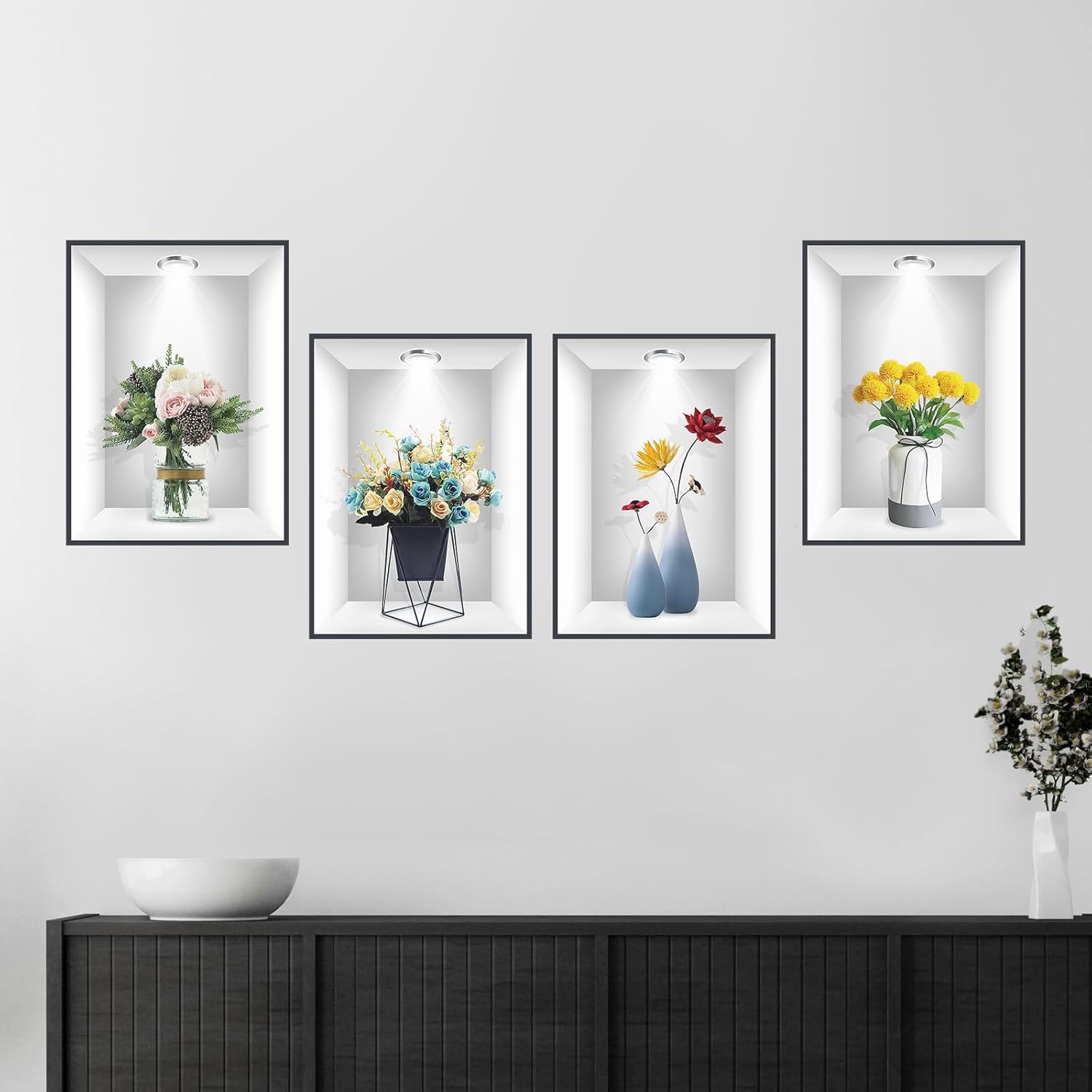 3D Vase Flower Wall Sticker Set of 4