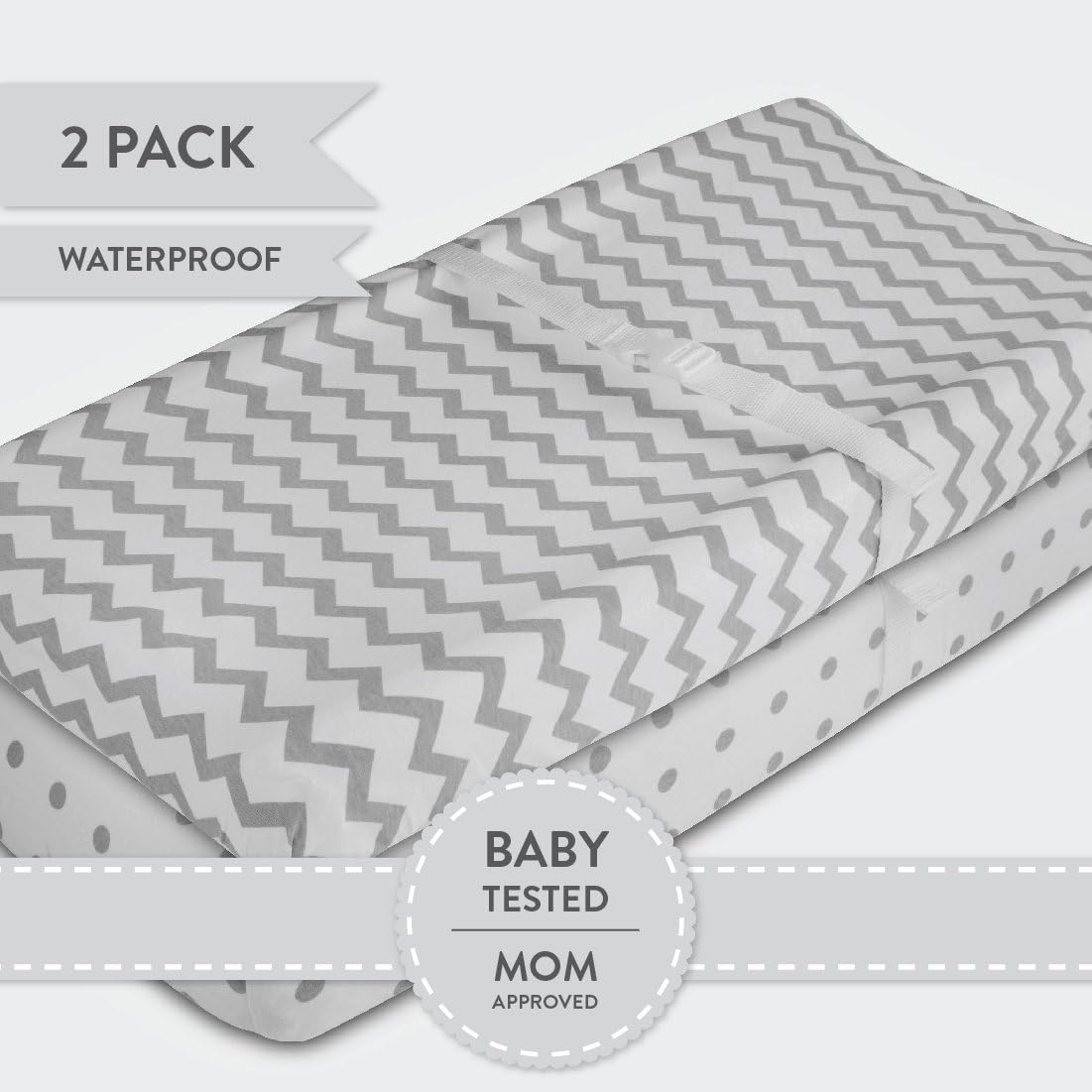 Waterproof Changing Pad Covers 2-Pack with Chevron and Polka Dots