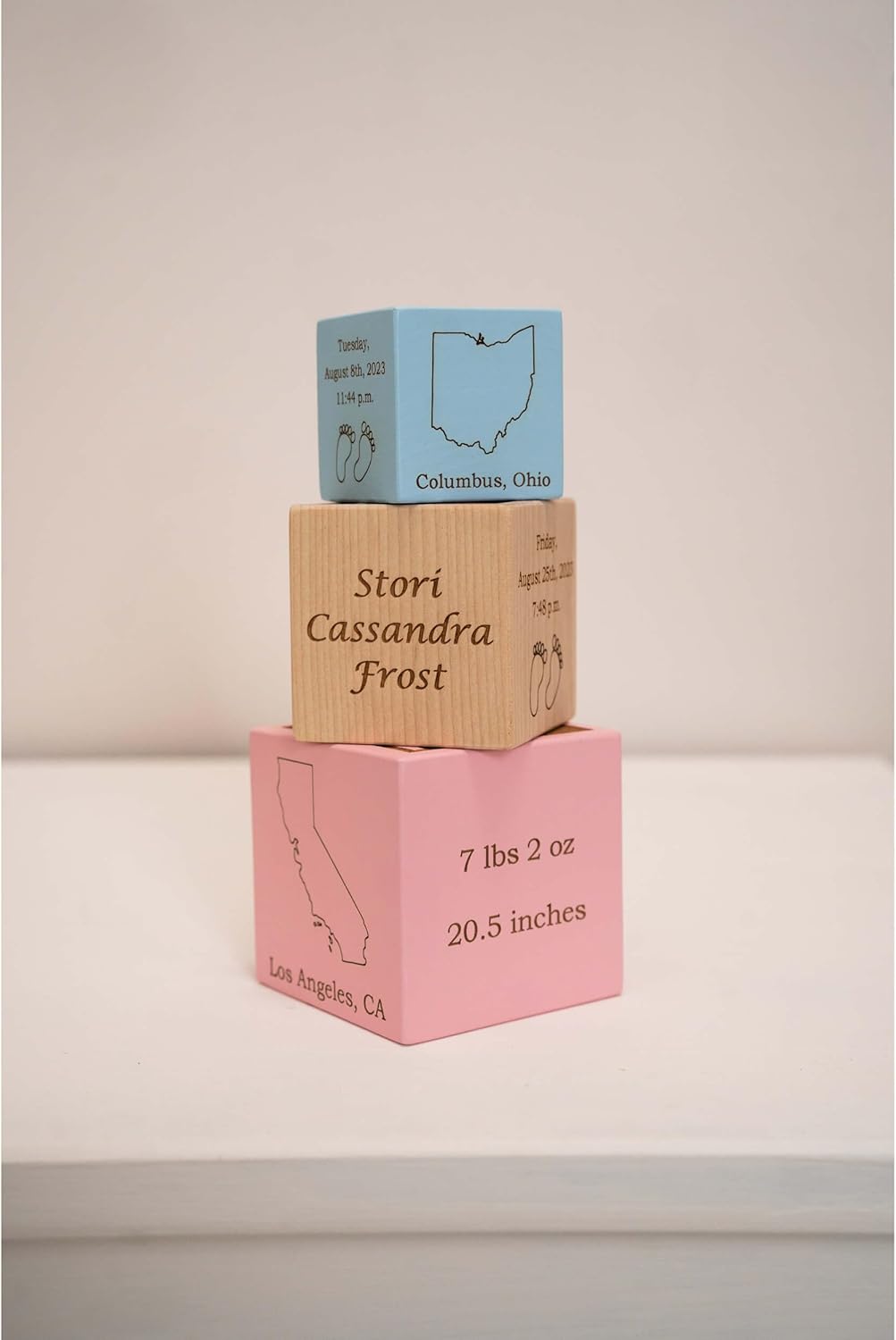 Palmetto Wood Shop Baby Birth Block - Personalized USA Made 3 Sizes Colors