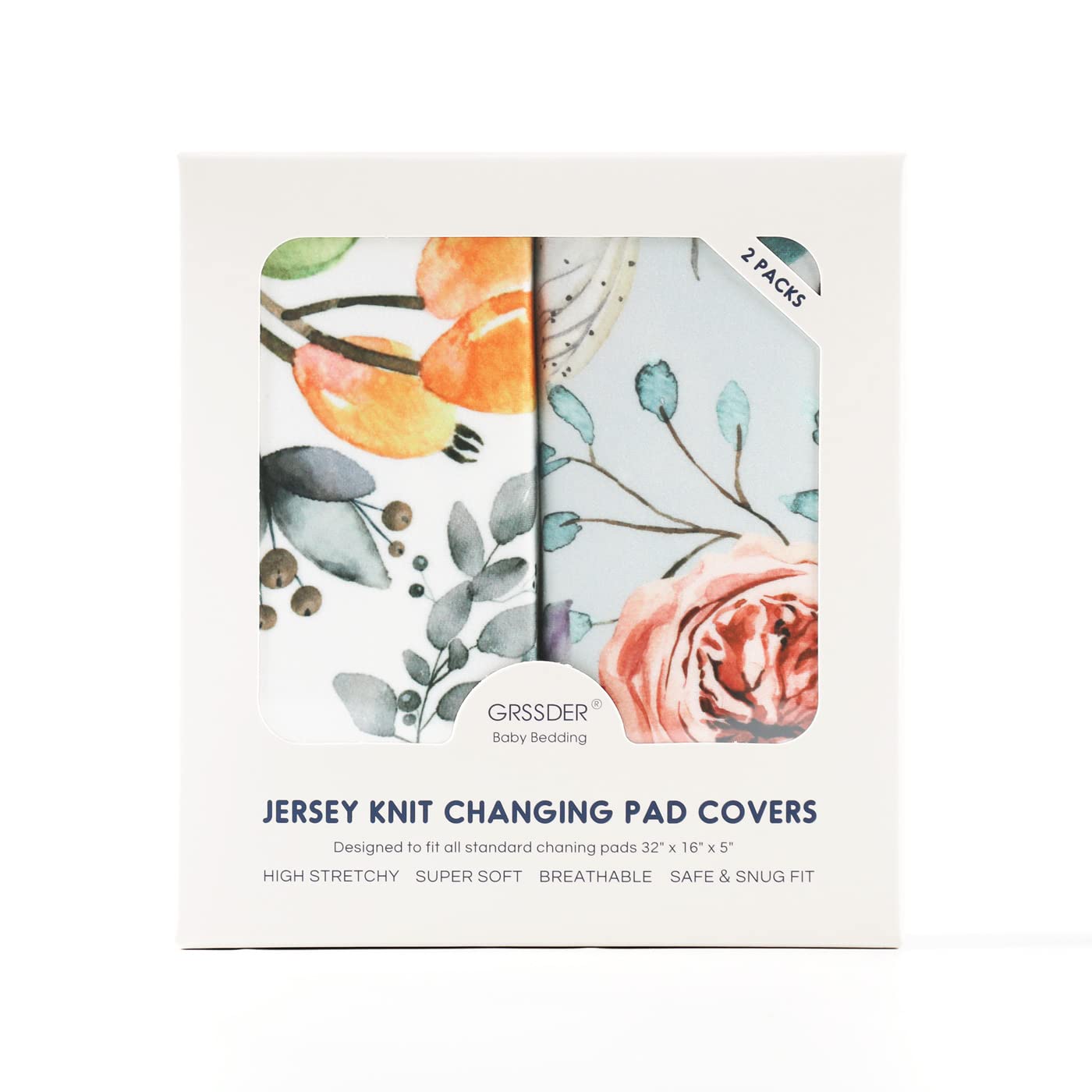 GRSSDER Stretch Ultra Soft Jersey Knit Changing Pad Covers 2 Pack for Girls