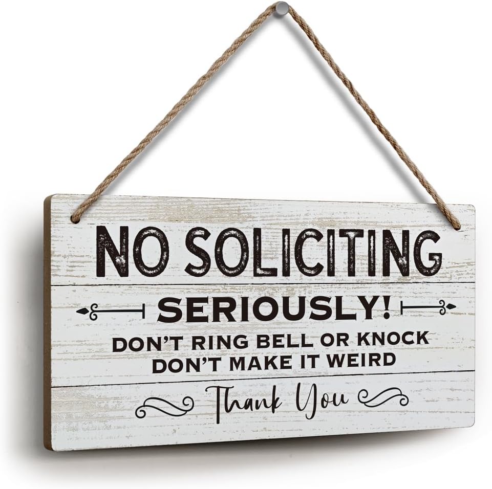 YZEXEZY No Soliciting Sign - 6x12 Inch Wood Hanging Door Sign
