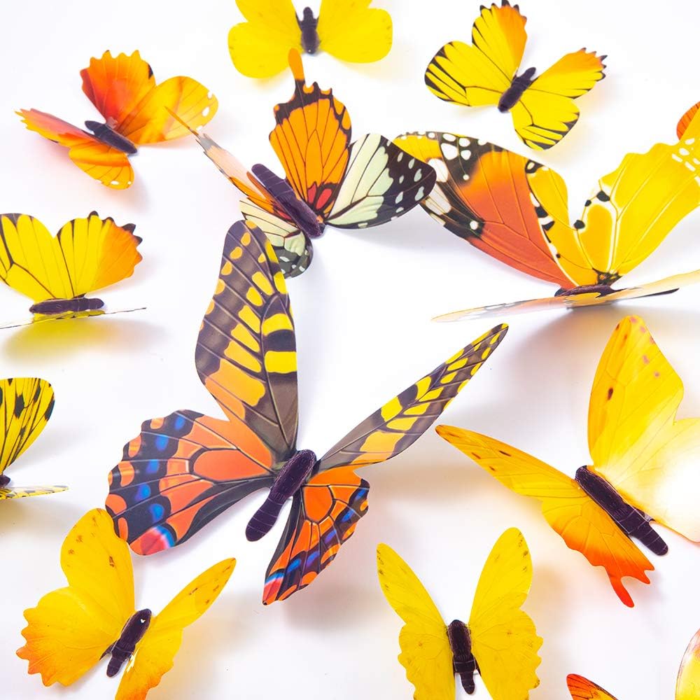 60PCS 3D Butterfly Wall Decals - Yellow Decoration Stickers