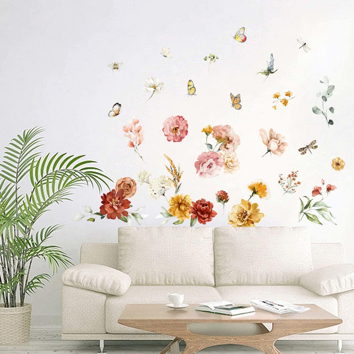Runtoo Peony Flower Wall Stickers for Bedroom and Nursery Decor