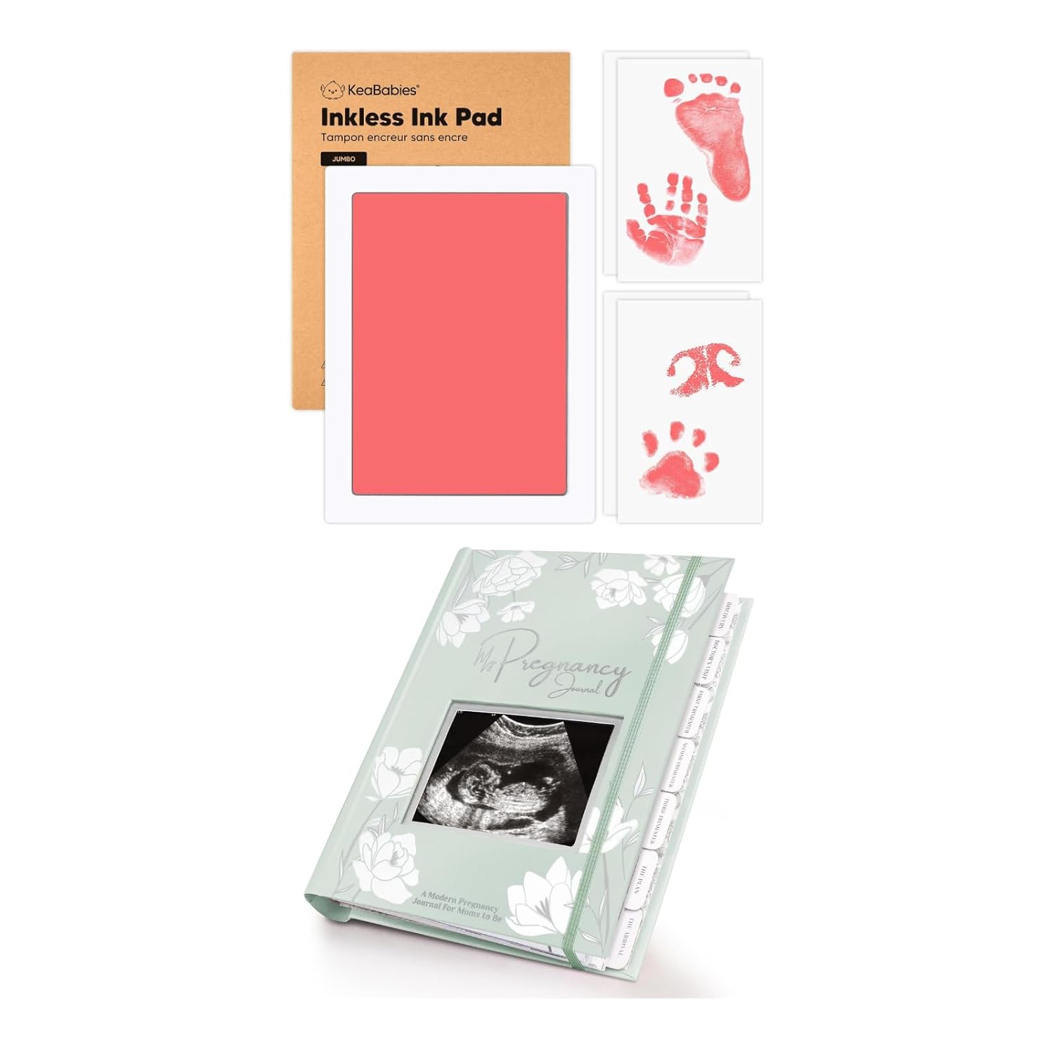 KeaBabies Inkless Hand and Footprint Kit with Pregnancy Journal